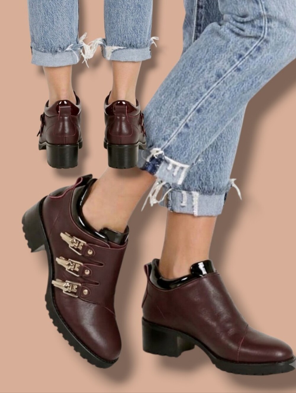 NEW 🌹 E8 by Miista Harlow Women's Bordo Leather Ankle Boots
